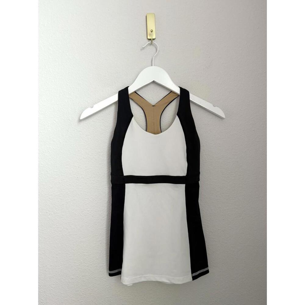 Lululemon‎ Run Fast Track Tank Women's 6 Black/White Shelf Bra Luxtreme